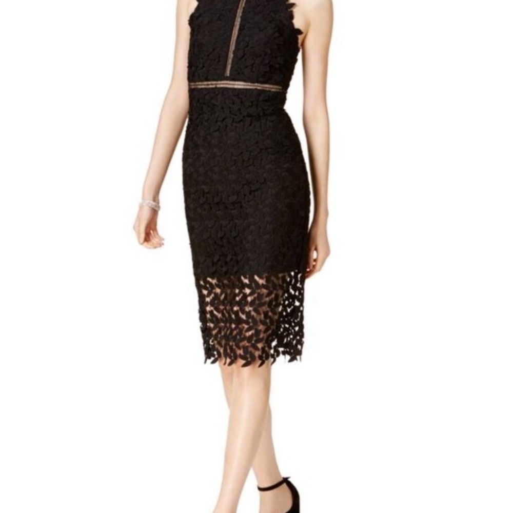 Bardot Black Lace Midi Dress with Sheer Hem